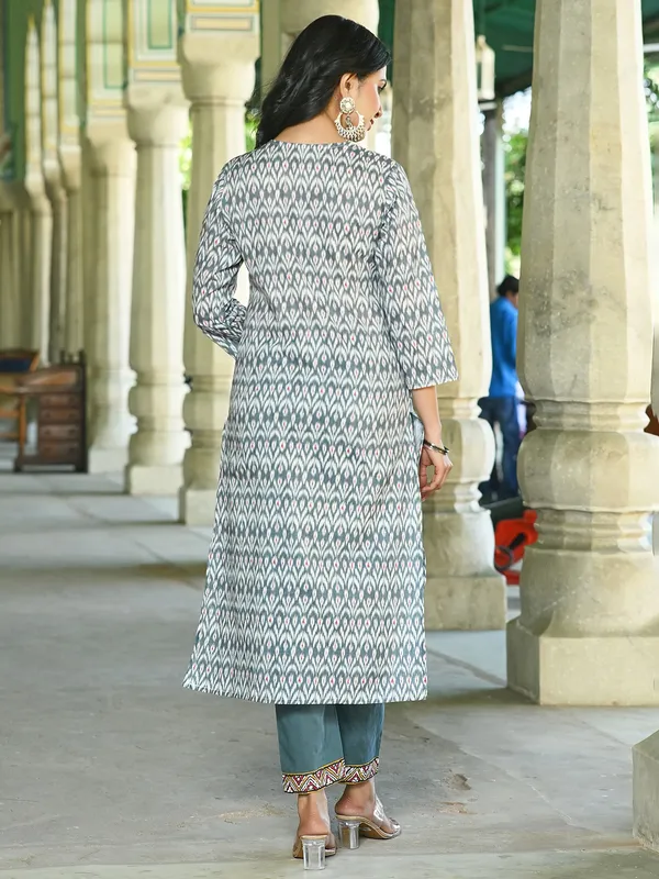 Grey printed women kurti set in silk