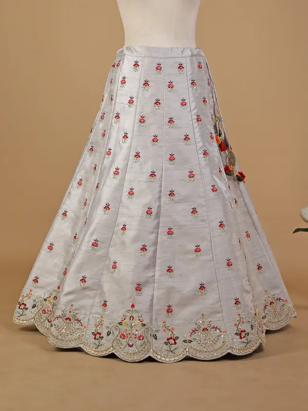 Grey raw silk unstitched lehenga choli