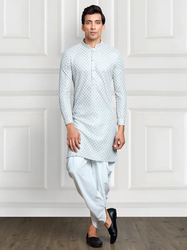 Grey rayon cotton kurta with dhoti