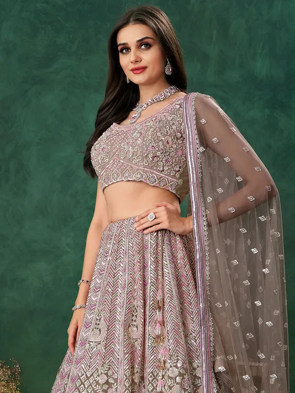 Grey reception wear net lehenga choli