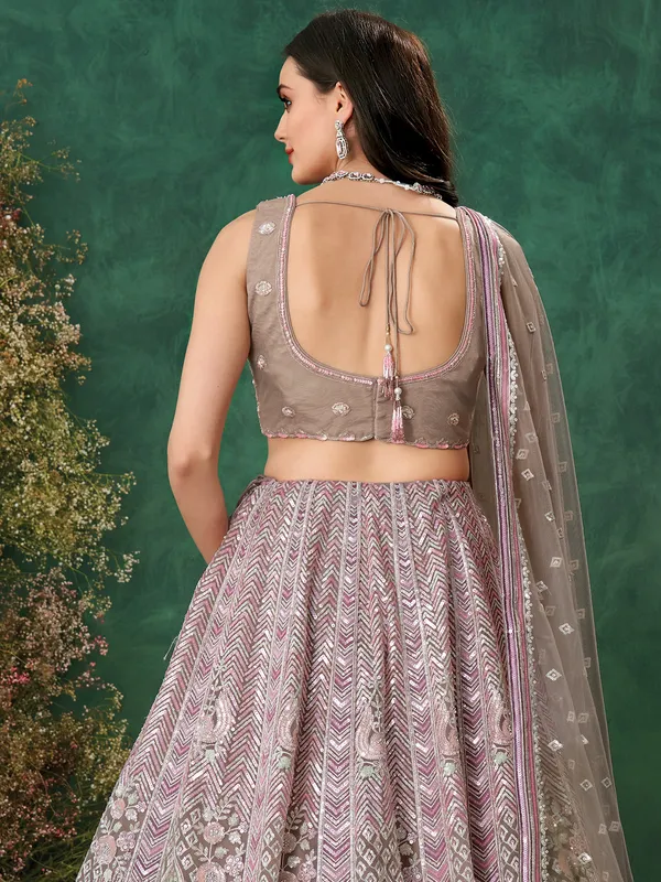 Grey reception wear net lehenga choli