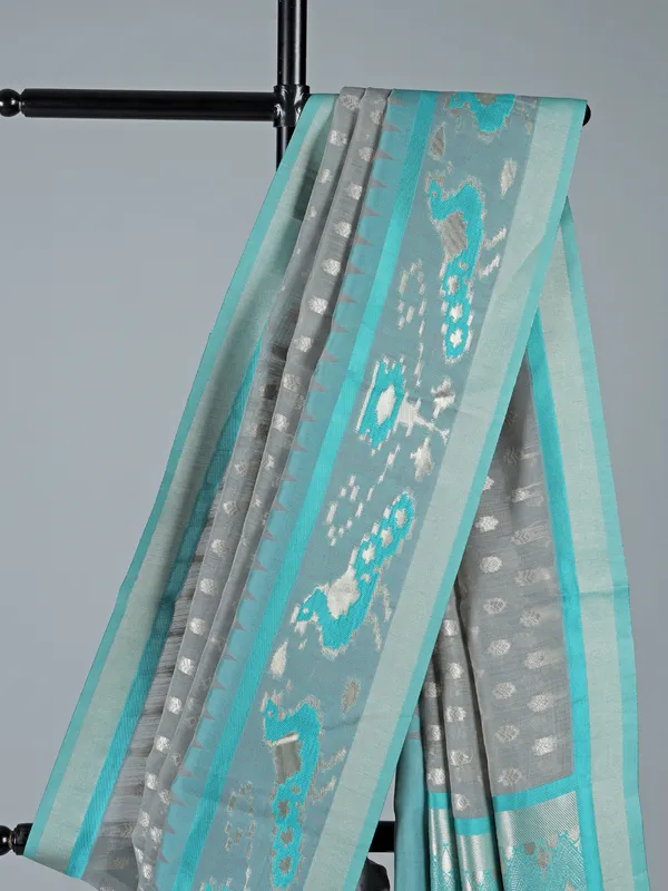 Grey semi cotton silk saree for women