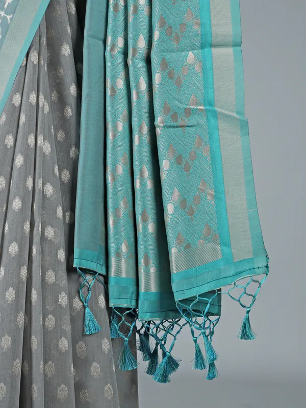 Grey semi cotton silk saree for women