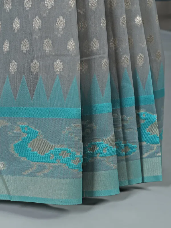 Grey semi cotton silk saree for women