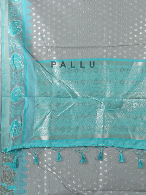 Grey semi cotton silk saree for women festive wear