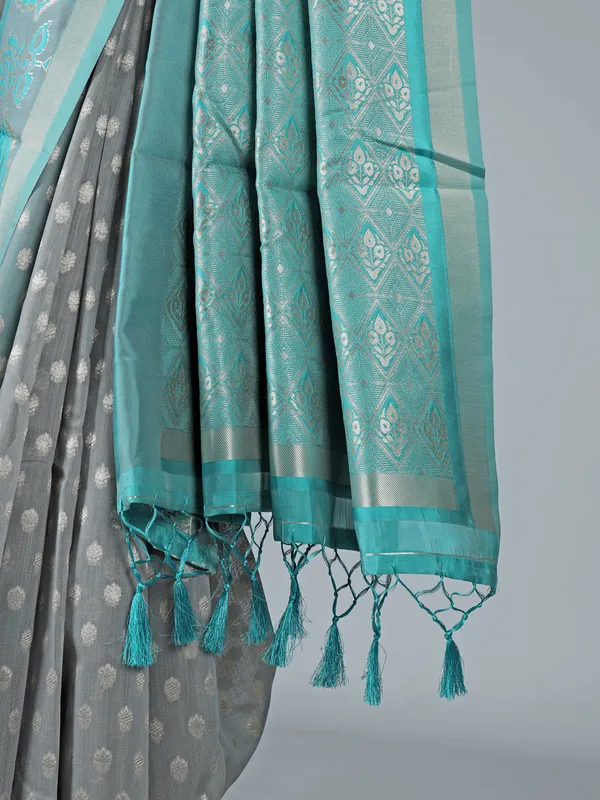 Grey semi cotton silk saree for women festive wear