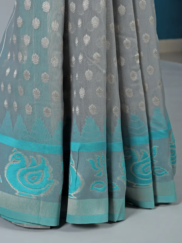 Grey semi cotton silk saree for women festive wear