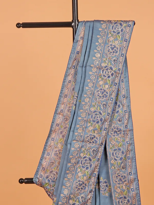 Grey semi tusser silk saree for women