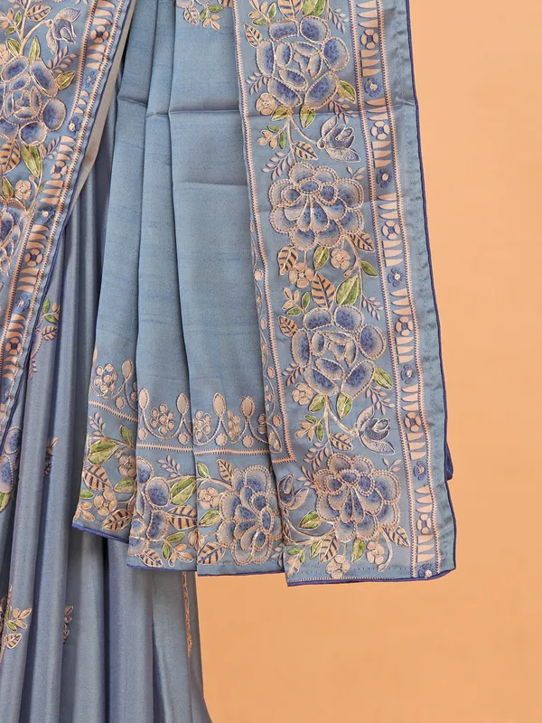 Grey semi tusser silk saree for women