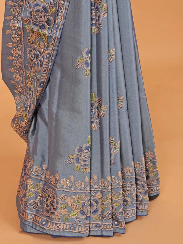 Grey semi tusser silk saree for women