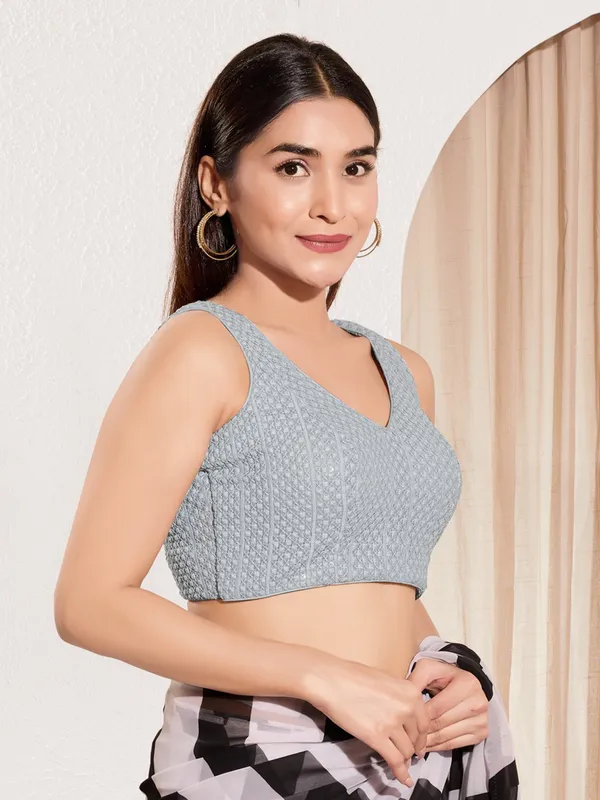 Grey sequins ready made blouse