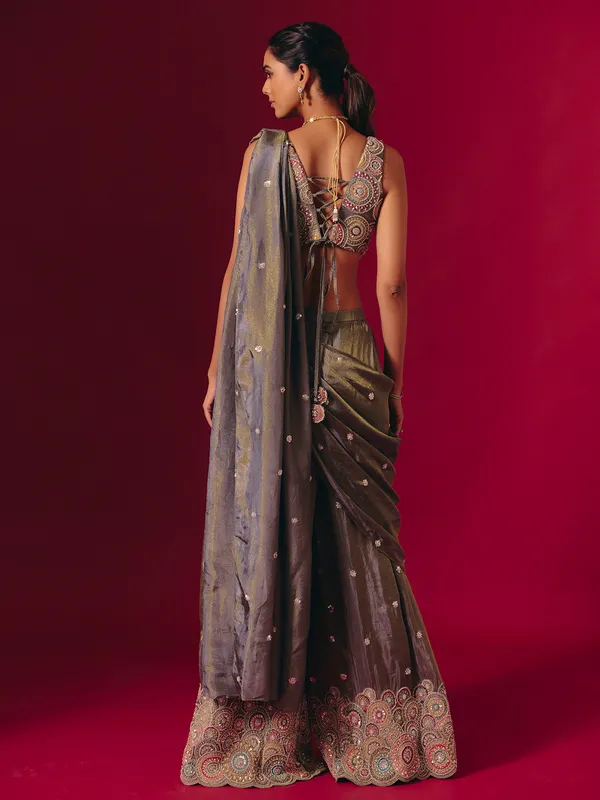 Grey silk designer sequinned palazzo suit for receptions