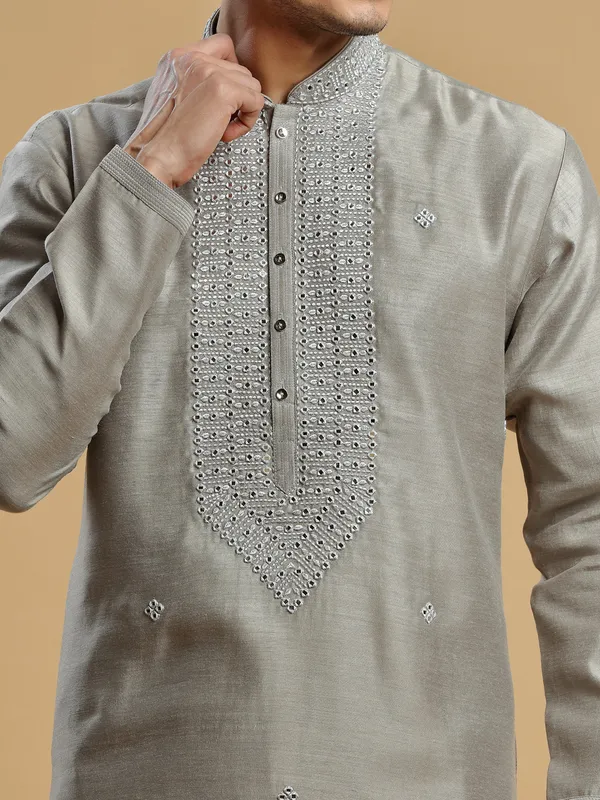 Grey silk festive look  Men Kurta pajama