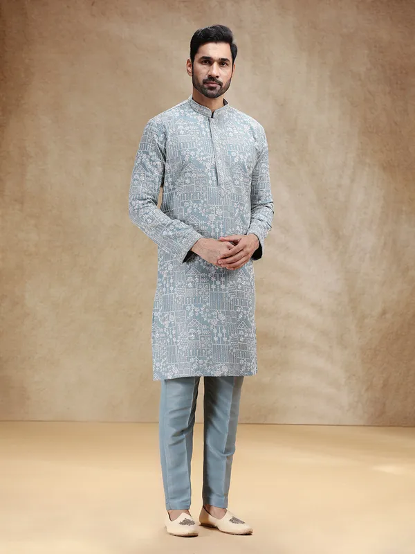 Grey silk kurta suit for festive charm