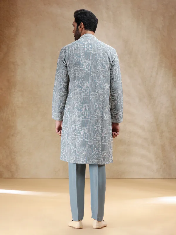 Grey silk kurta suit for festive charm