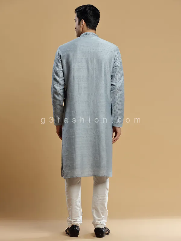 Grey silk  Men Kurta pajama for festive look