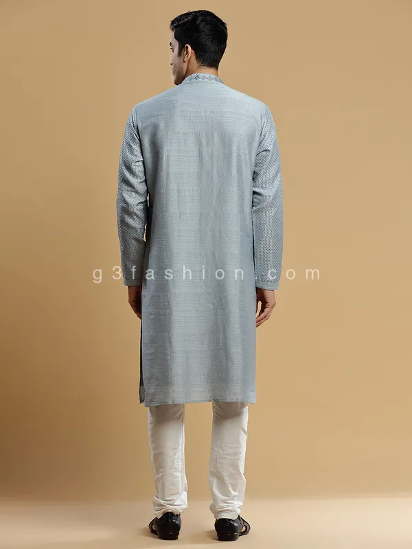 Grey silk kurta suit for festive look