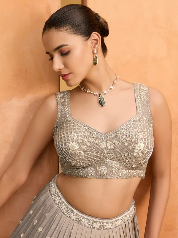 Grey silk lehenga choli for reception