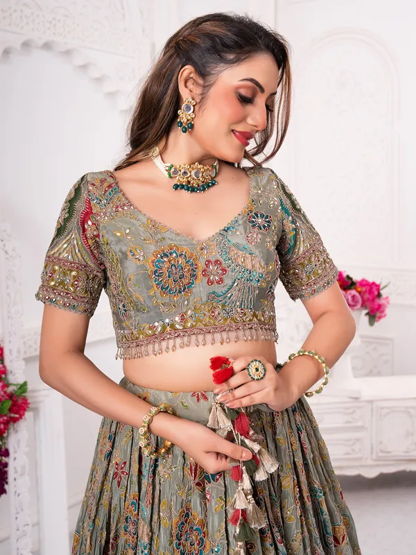 Grey silk lehenga choli for wedding elegance