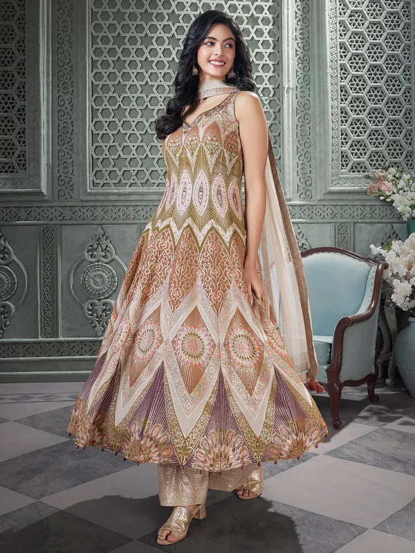 Grey silk palazzo suit with zari work
