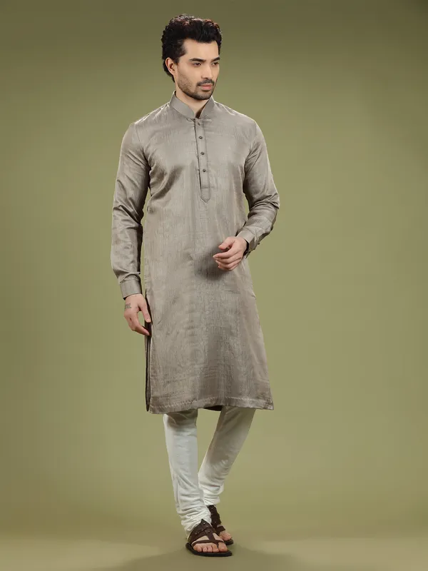 Grey silk plain kurta suit