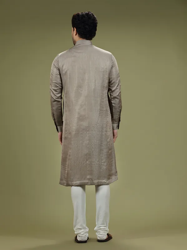 Grey silk plain  Men Kurta pajama