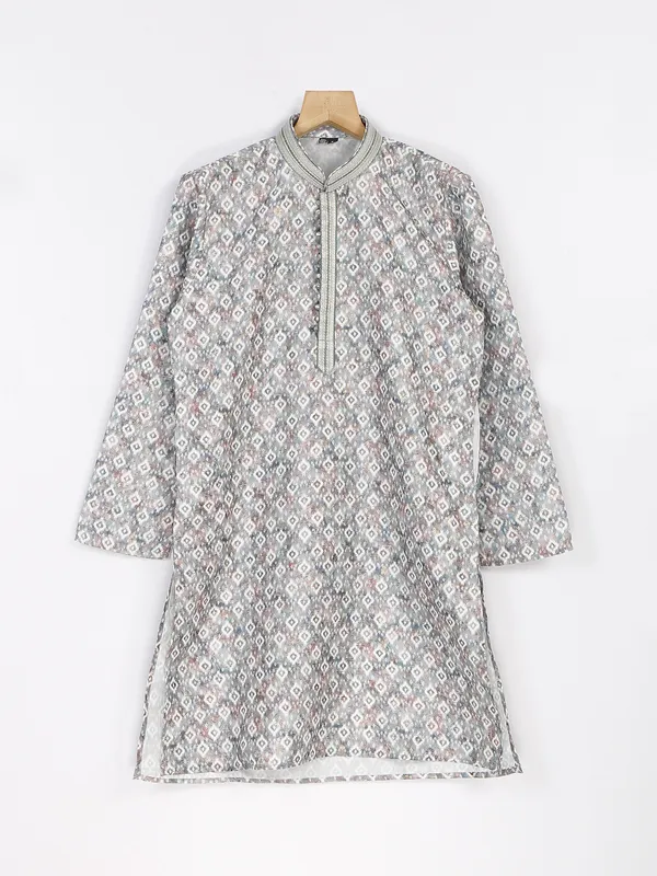 Grey silk printed kurta suit for festive