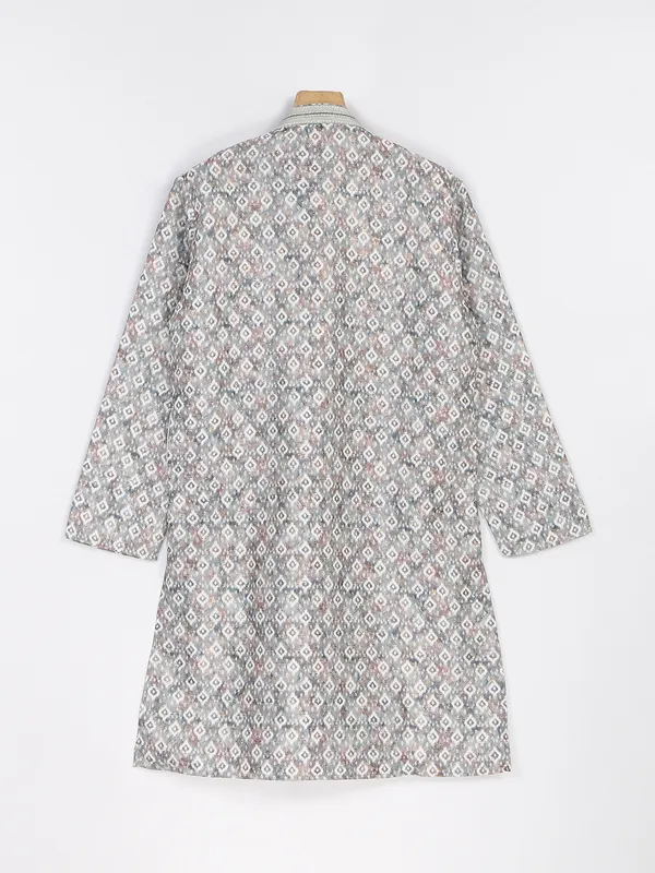 Grey silk printed kurta suit for festive