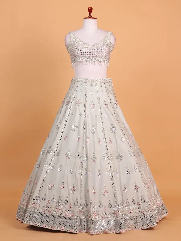 Grey silk reception wear lehenga choli