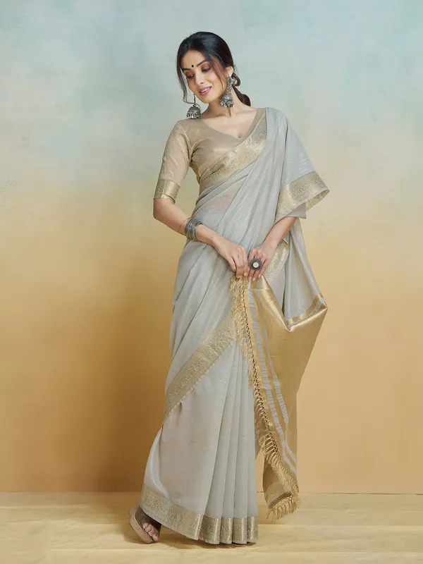 Grey silk regal festive ensemble