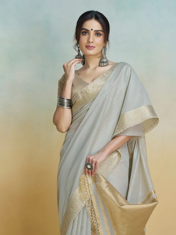 Grey silk regal festive ensemble