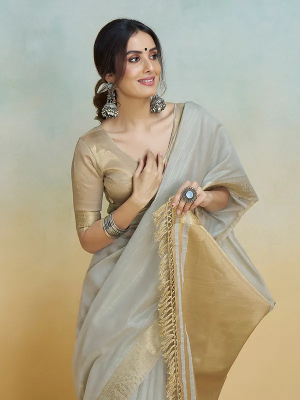 Grey silk regal festive ensemble
