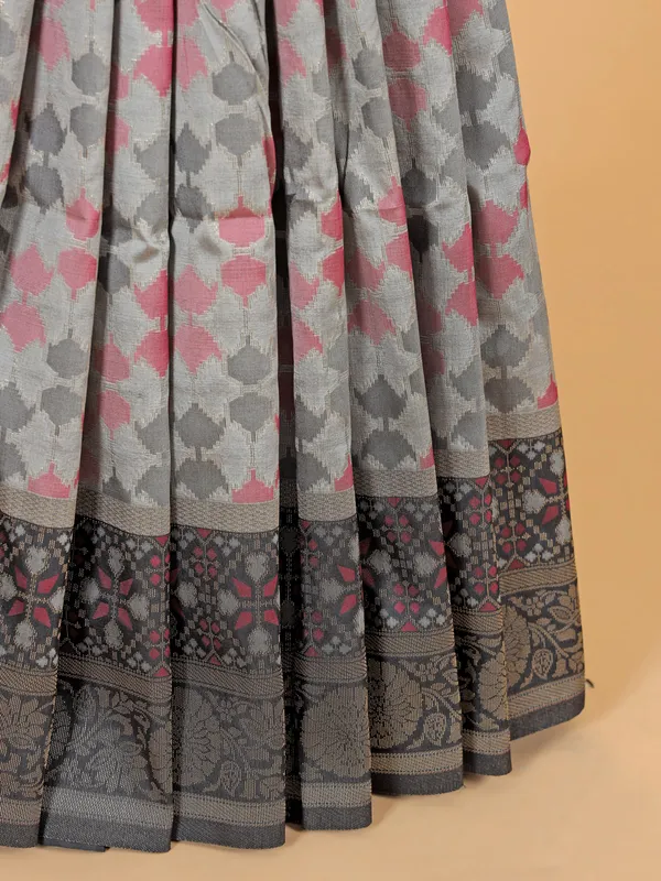 Grey silk saree with black border