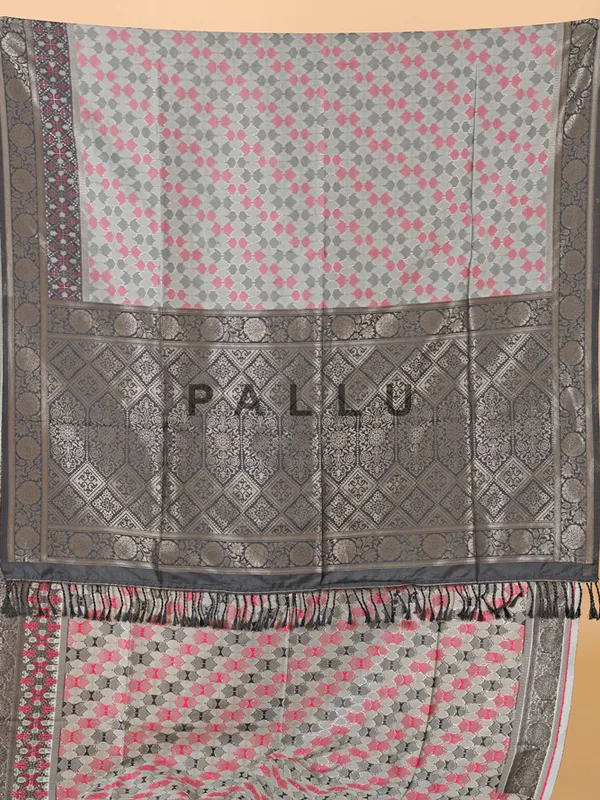 Grey silk saree with black border