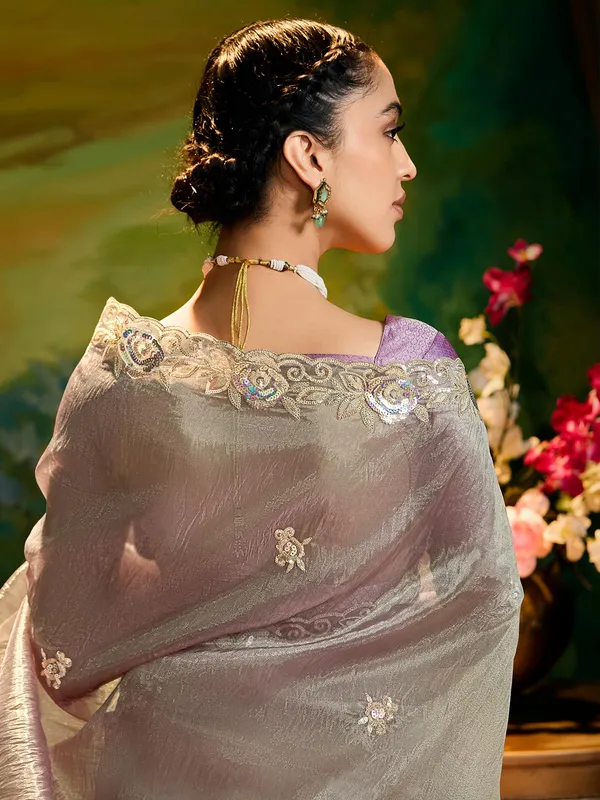 Grey silk saree with sequins work