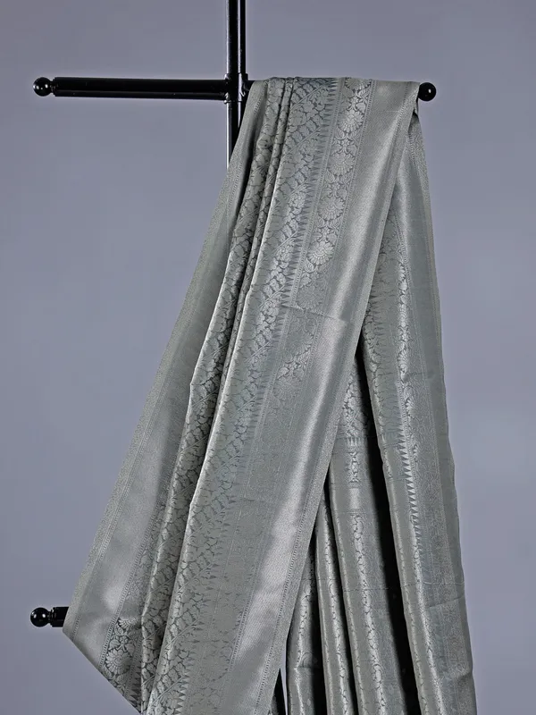 Grey silk saree with zari weaving