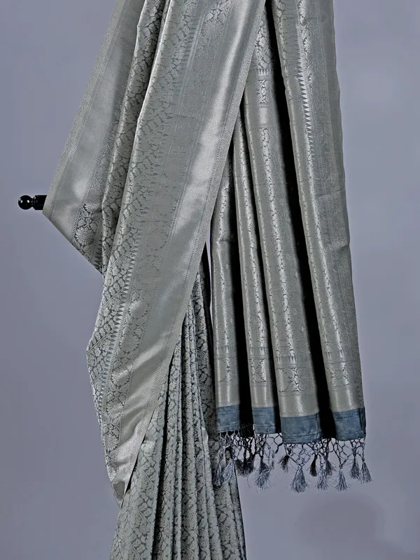 Grey silk saree with zari weaving