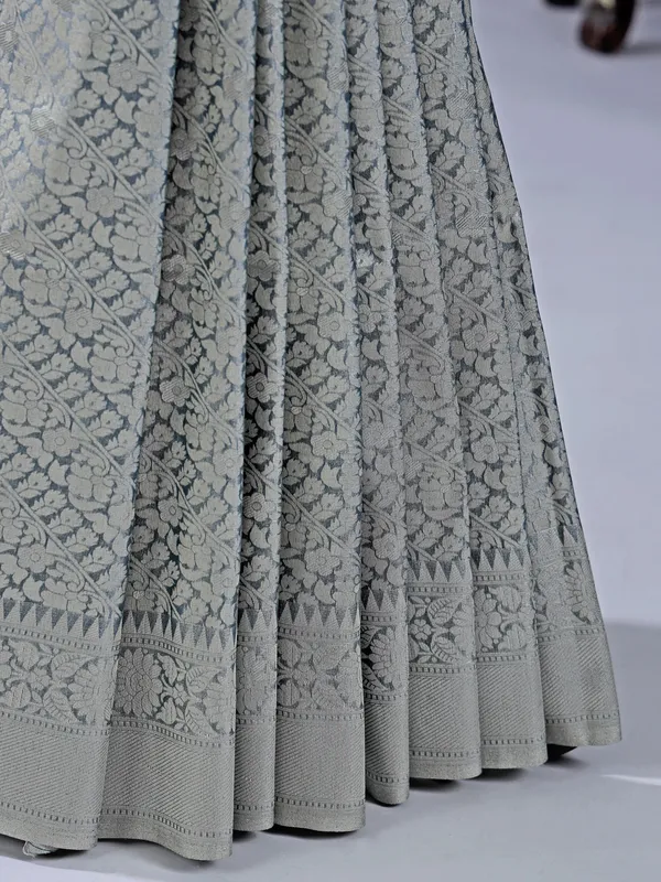 Grey silk saree with zari weaving