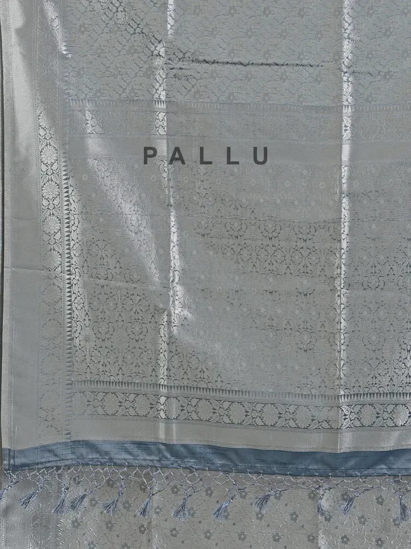 Grey silk saree with zari weaving