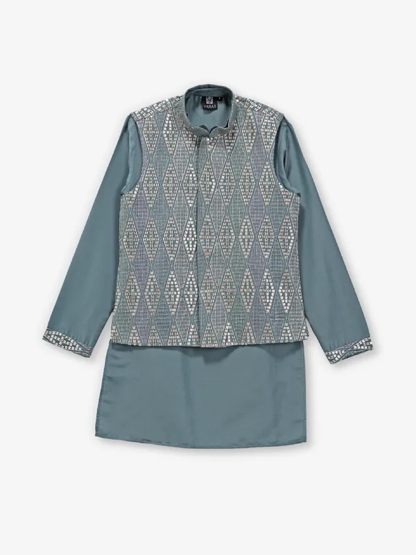 Grey silk waistcoat set for wedding wear