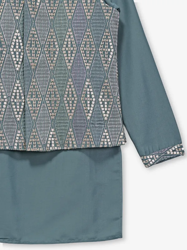 Grey silk waistcoat set for wedding wear