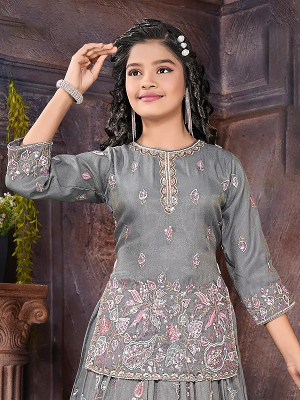 Grey silk wedding special lehenga choli