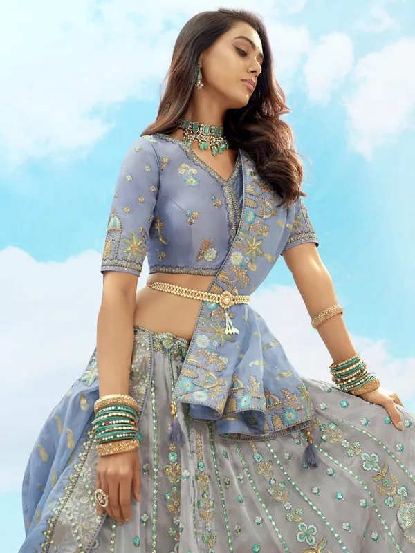 Grey silk wedding wear lehenga choli for women