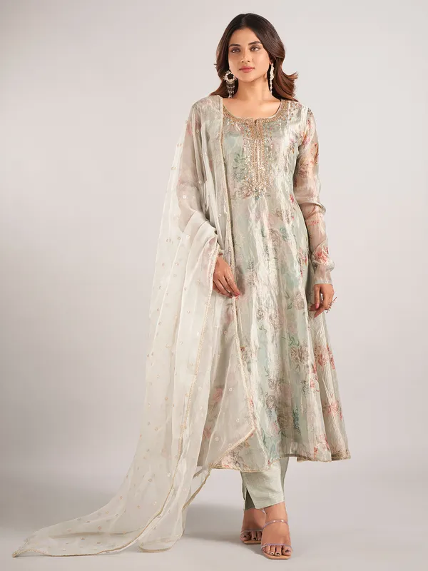 Grey soft organza salwar suit for wedding