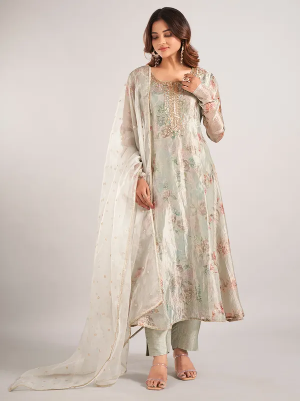 Grey soft organza salwar suit for wedding