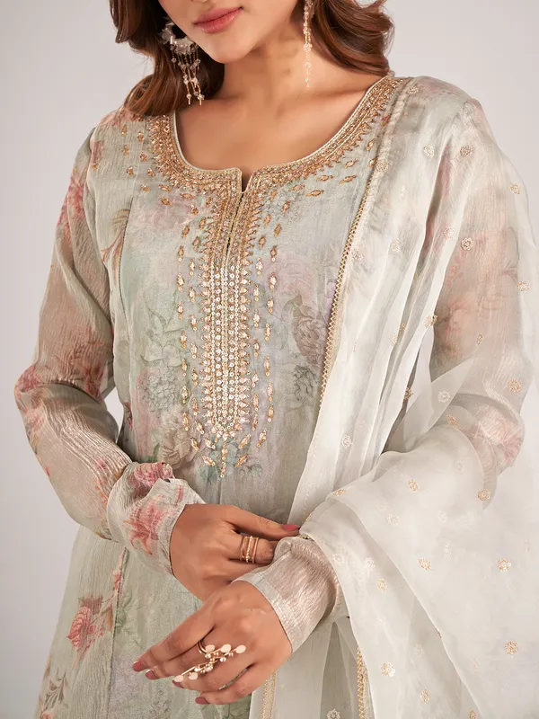 Grey soft organza salwar suit for wedding