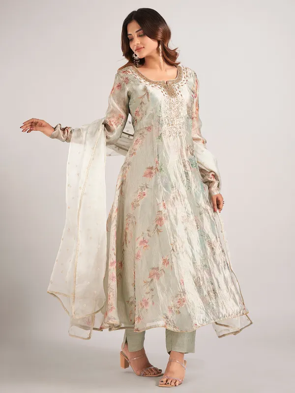 Grey soft organza salwar suit for wedding