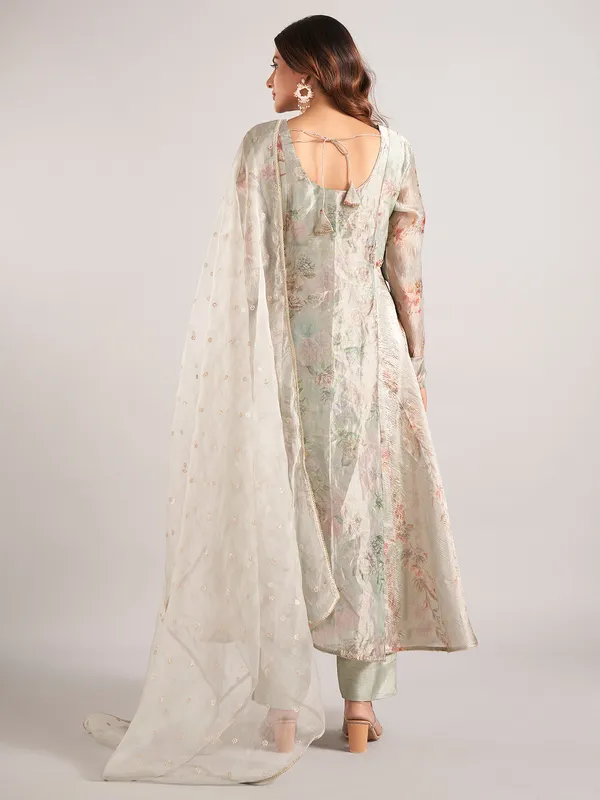 Grey soft organza salwar suit for wedding