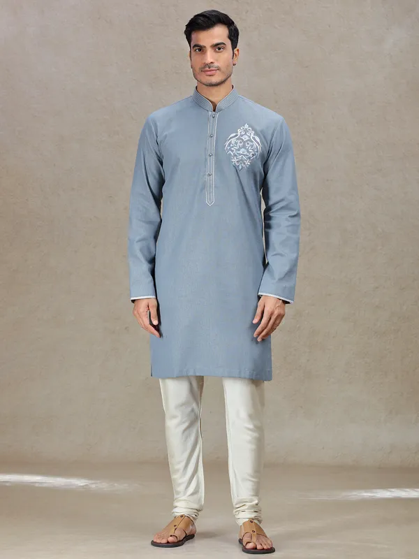 Grey sophisticated mens elegant kurta suit