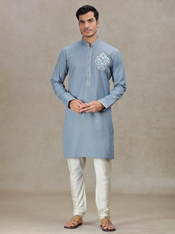 Grey sophisticated mens elegant kurta suit